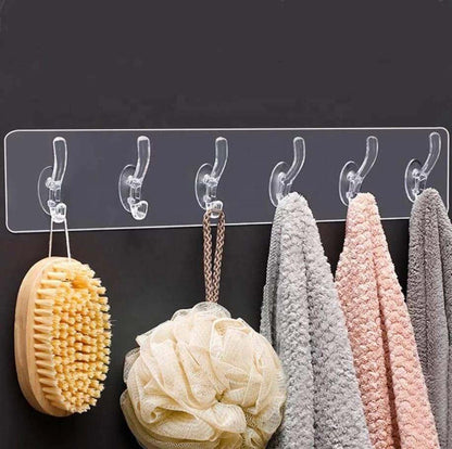 6 Hooks self adhesive transparent wall hanging sticker