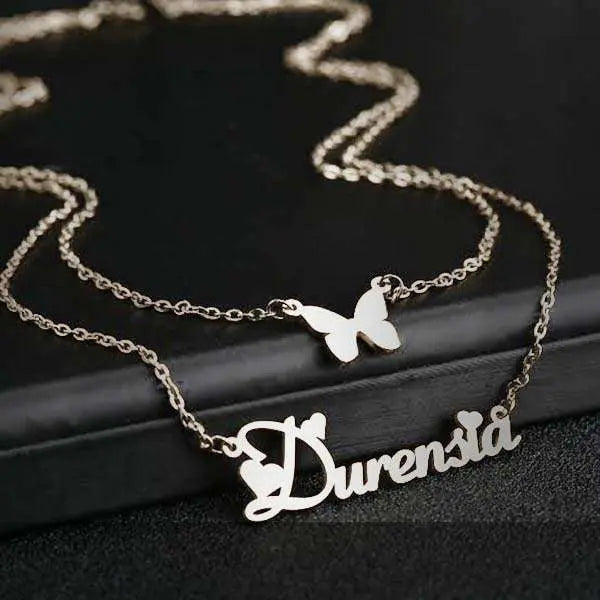 Butterfly Charm Name Necklace - Duad (ض)