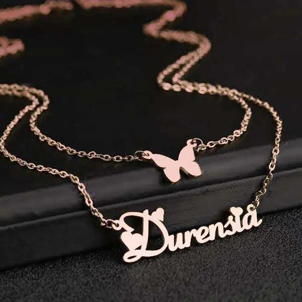 Butterfly Charm Name Necklace - Duad (ض)