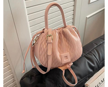 New Exquisite Crossbody Bag for Women Retro Pleated Ladies Shoulder Bag Female Tote Bag Casual PU Leather Drawstring  Bucket Bag