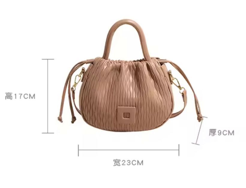 New Exquisite Crossbody Bag for Women Retro Pleated Ladies Shoulder Bag Female Tote Bag Casual PU Leather Drawstring  Bucket Bag